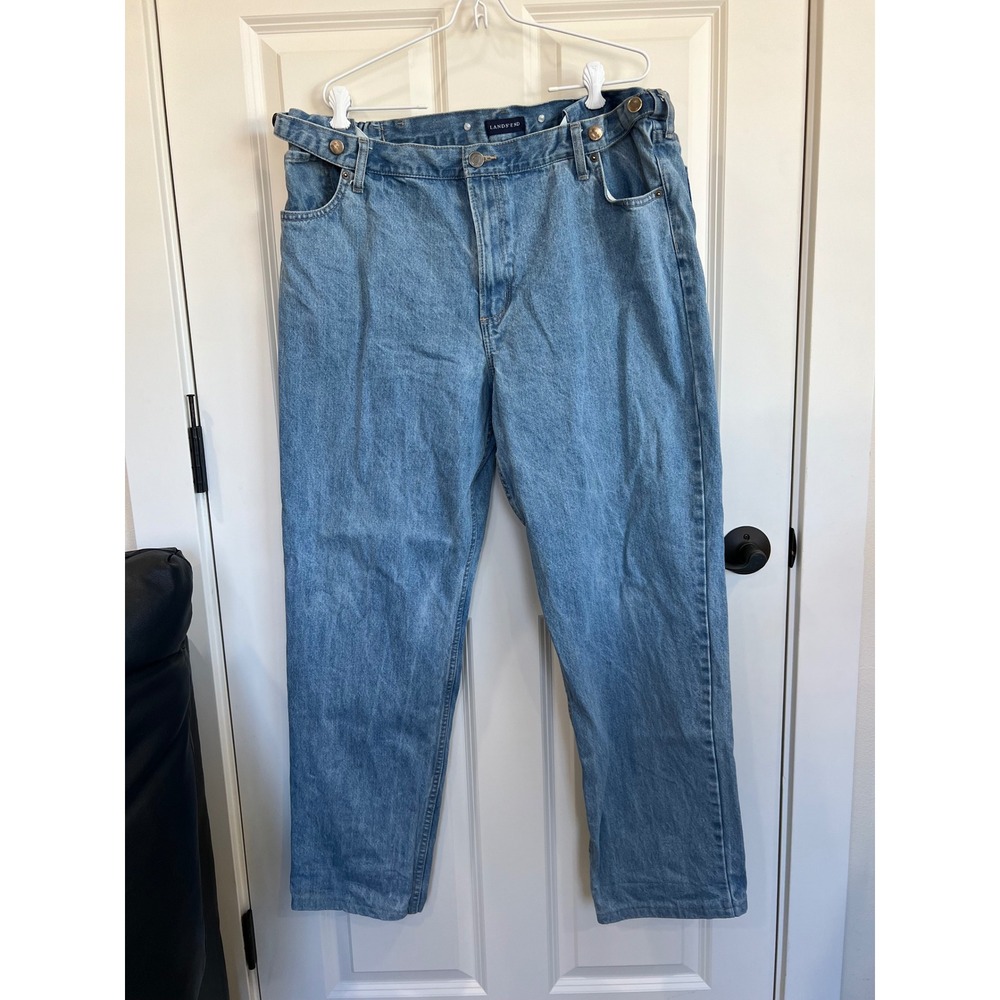Vintage Lands' End Jeans Expandable Waist Suspender Buttons Size 40 Light Wash